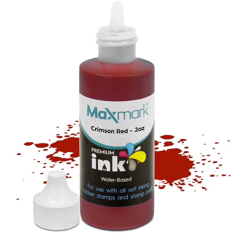ماكس مارك حبر MaxMark Premium Refill للطوابع ومنصات الطوابع ذاتية التحبير، لون أحمر قرمزي - 2 أونصة. - Image 1